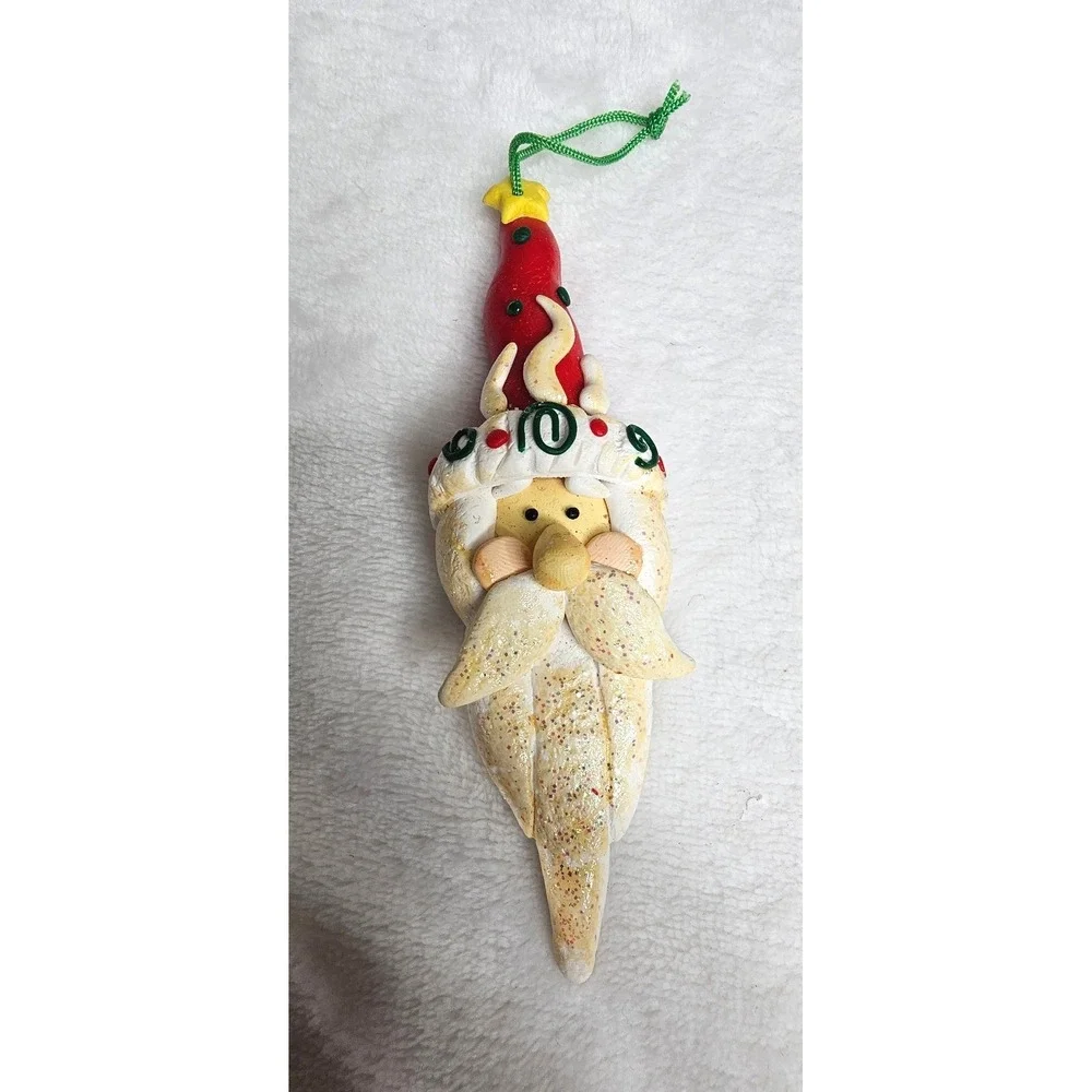 Santa Claus Clay Ornaments Set of 3 Red White Handcrafted Christmas